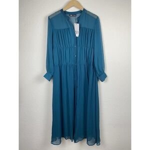 Zara Teal Blue Long Sleeve Maxi Dress